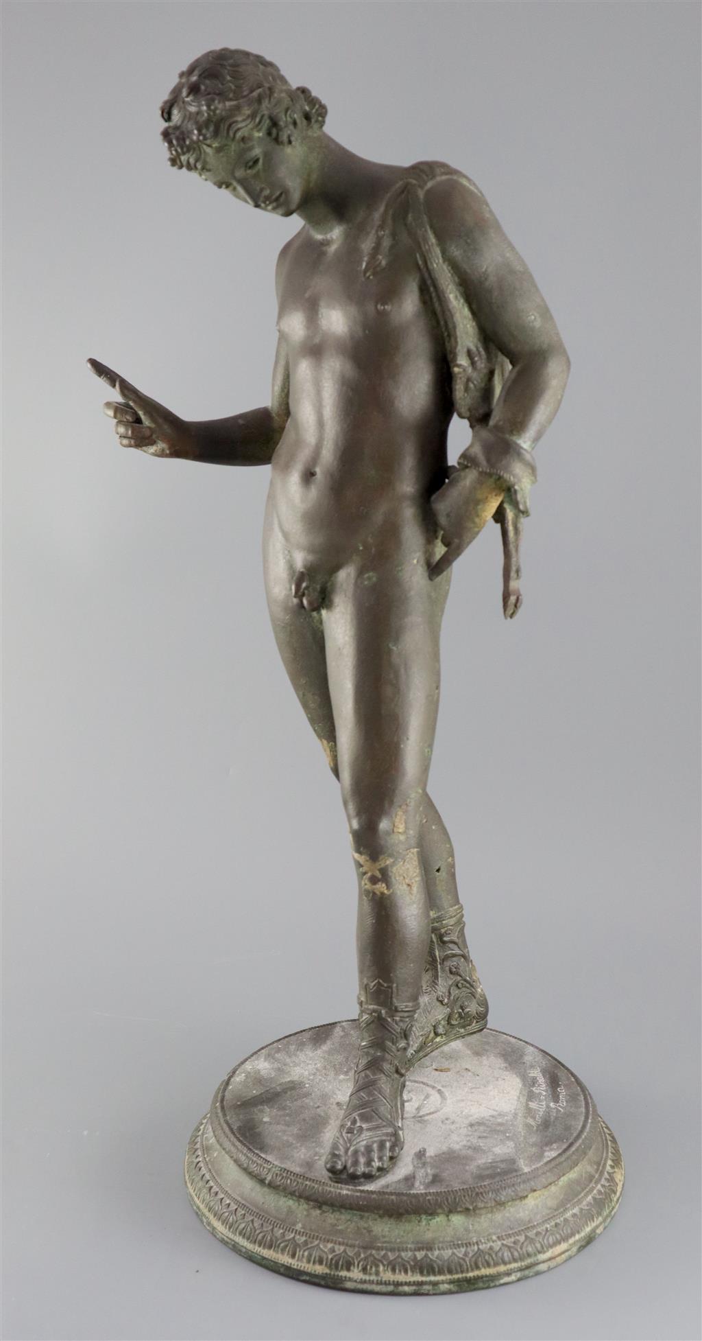 Morelli Rinaldi, Roma. A 19th century After the Antique bronze model of Antinous, height 24in.